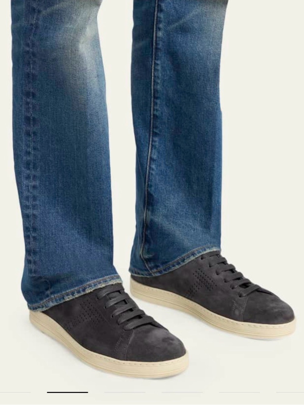 Tom Ford Men's Charcoal Suede Sneakers with Cream Sole 10.5